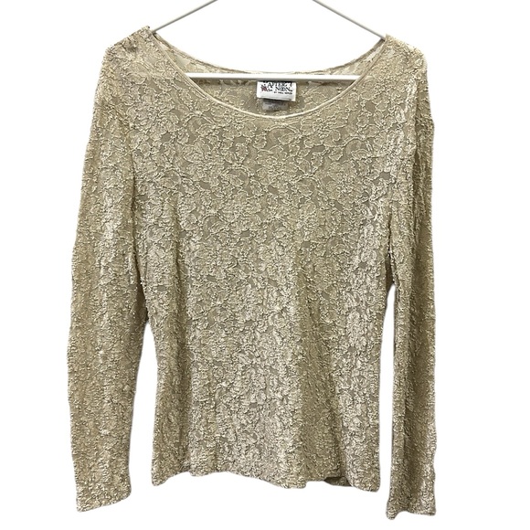 Vintage Lacy After Noon Shell Kepler Long Sleeve Semi Sheer Lace Top Blouse M - Picture 4 of 10